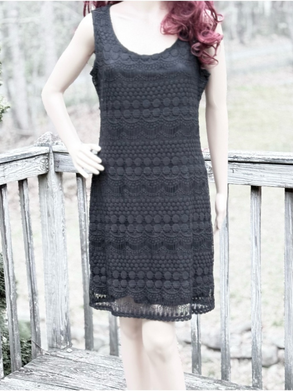 Tiana B. Black Crochet Lace Sleeveless Round Neck Fully Lined Midi Dress Size M - Picture 4 of 9